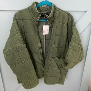 Forever 21 Quilted Zip-Up Jacket Dark Olive